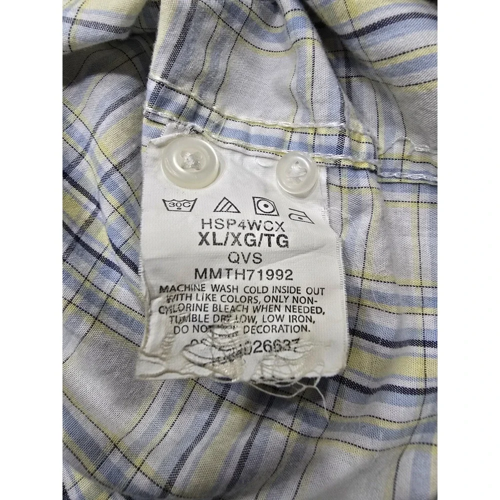 Wrangler Hero Mens XL Plaid Short Sleeve Button Down Shirt Blue Yellow MMTH71992